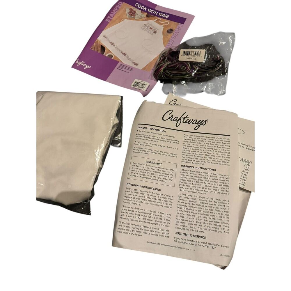 Cook‎ With Wine Cross Stitch Stamped Apron Kit CraftWays 29 X 32 Baking Open Pkg